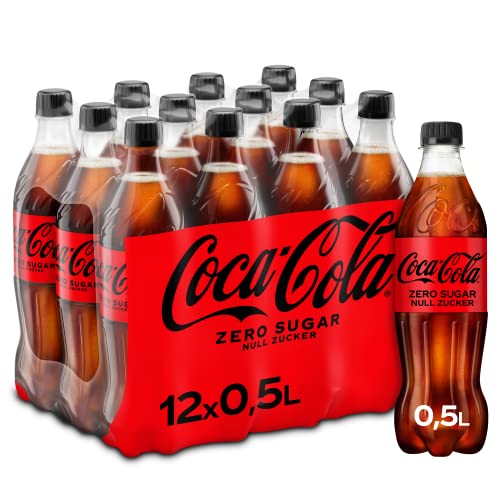 Coca-Cola Zero Sugar   Koffeinhaltiges Erfrischungsgetränk in stylischen Flaschen mit originalem Coca-Cola Geschmack - null Zucker und ohne Kalorien   12 x 500 ml Einweg Flasche