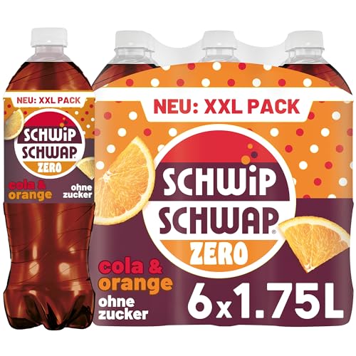 SCHWIPSCHWAP ZERO – XXL PACK – Koffeinhaltiges Cola-Erfrischungsgetränk mit Orange in Flaschen aus 100% recyceltem Material  EINWEG (6 x 1.75 l)