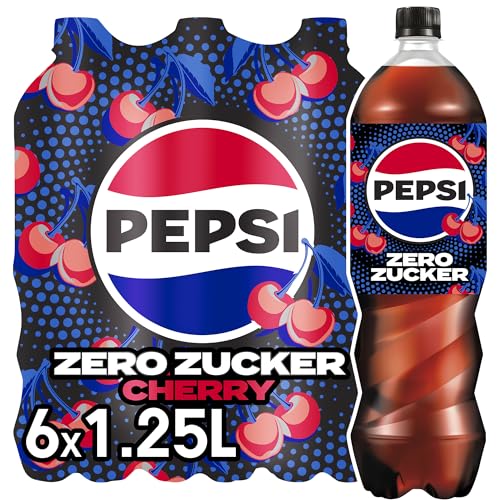 Pepsi Zero Zucker Cherry  Das zuckerfreie Erfrischungsgetränk von Pepsi ohne Kalorien  Koffeinhaltige Cola mit Kirschgeschmack in der Flasche  EINWEG (6 x 1.25 l)