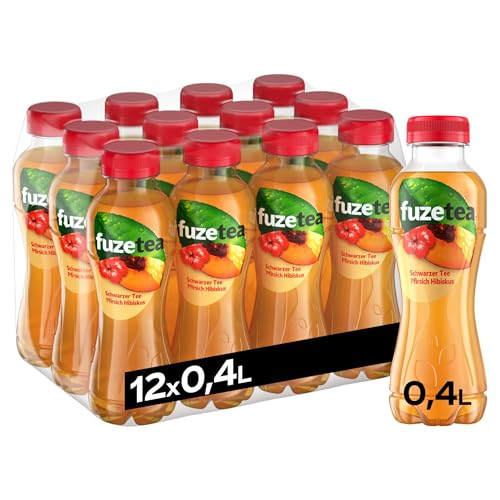 Fuze Tea Schwarzer Tee Pfirsich Hibiskus - Fusion aus Tee  Saft und Kräutern mit Kombination aus Pfirsich und Hibiskus - kalorienarmer Tee aus nachhaltigem Anbau - Einweg Flaschen (12 x 400 ml)