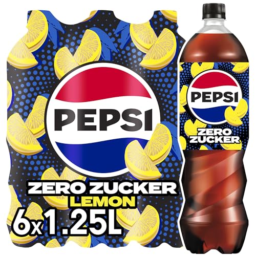Pepsi Zero Zucker Lemon  Das zuckerfreie Erfrischungsgetränk von Pepsi ohne Kalorien  Koffeinhaltige Cola mit Zitronengeschmack in der Flasche  EINWEG (6 x 1.25 l)